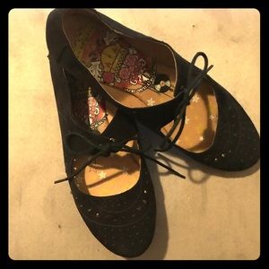 Cool 😎 Black Suede Ballerina Flats Size 10